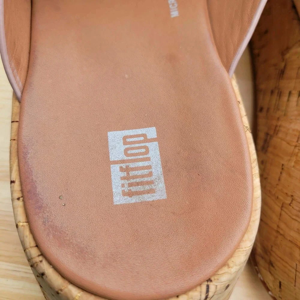 FitFlop F Mode Platform Sandals Womens 8 US Rose Gold Cork Flatform Toe Post